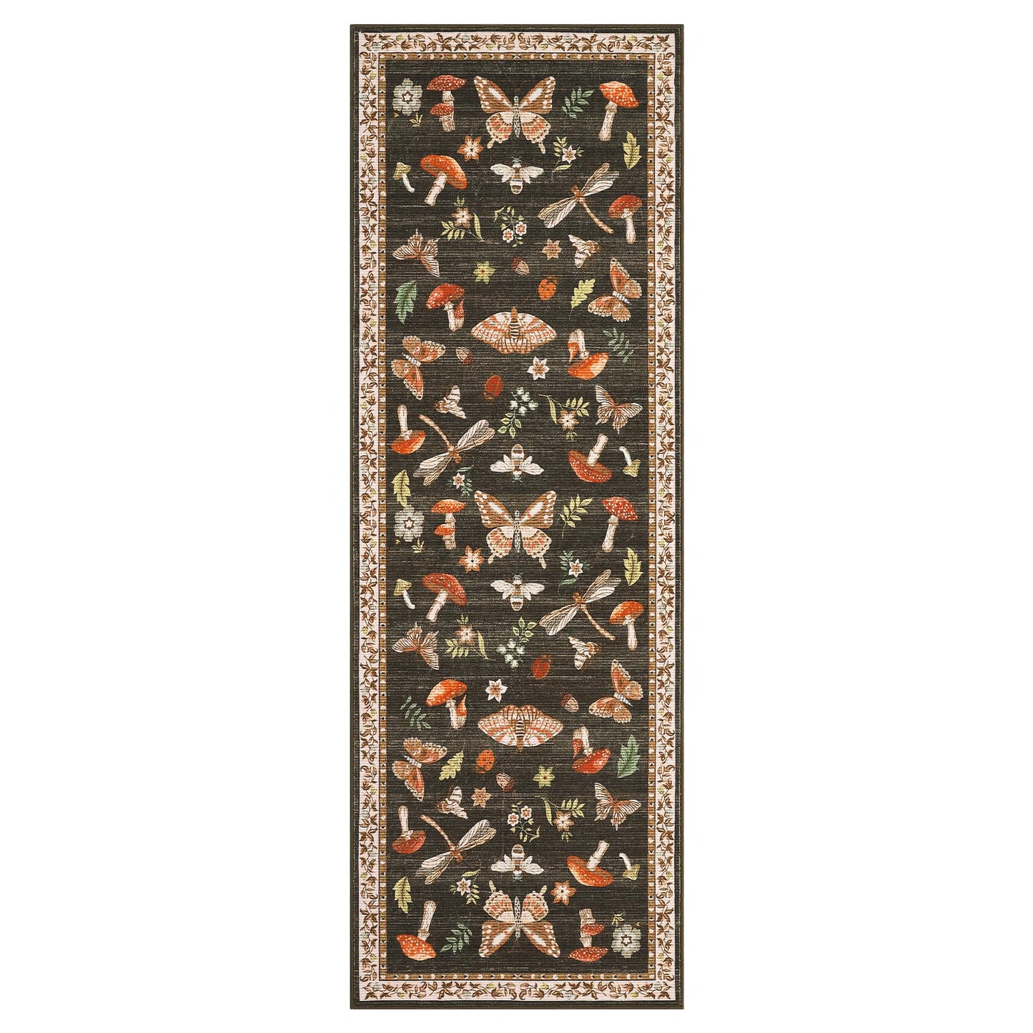 ROYHOME Mushroom Insect Washable Rug 2x6 Runners for Hallways, Boho Kitchen Runner Rugs Non Slip Bath Runner, Modern Bedroom, Soft Long Entryway Bathroom Laundry Dorm, Brown
