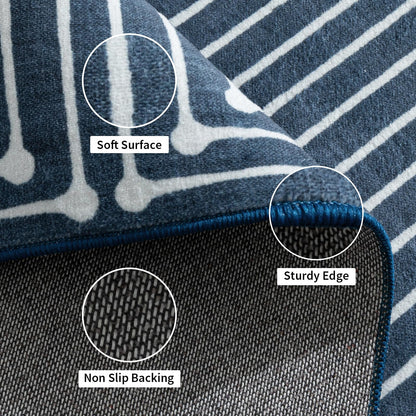YIHOUSE Modern Washable 6ft Round Rug for Living Room, Dark Blue 6x6 Circle Rugs for Bedroom Non Slip Non Skid, Soft Striped Carpet for Dining Room Playroom Home Office Decor