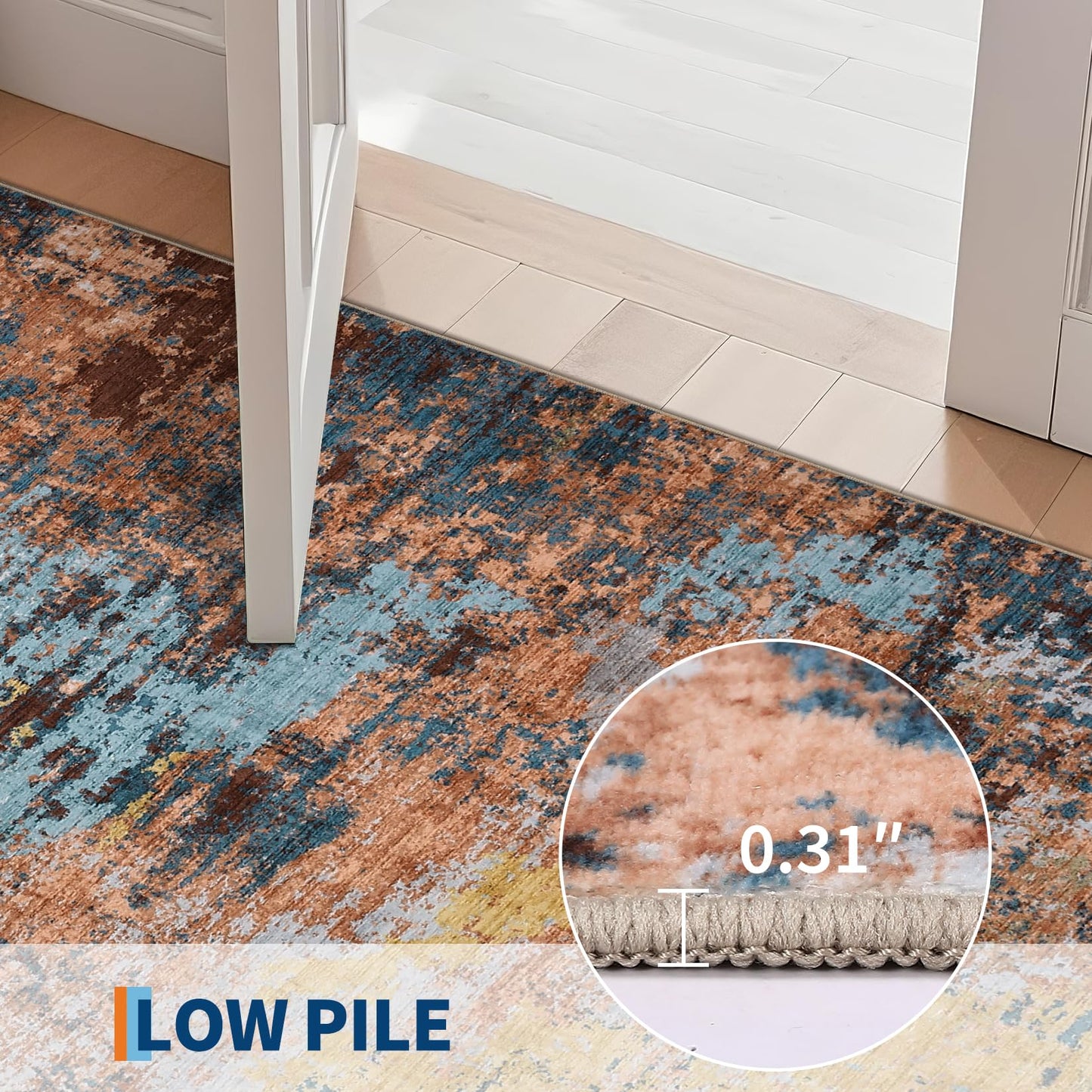 GarveeHome Washable Area Rugs 2x6 Non-Slip Abstract Runner Rugs, Ultra-Soft Low Pile Floor Cover, Stain Resistant Contemporary Indoor Floor Carpet for Hallway, Bedroom, Laundry, Yellow