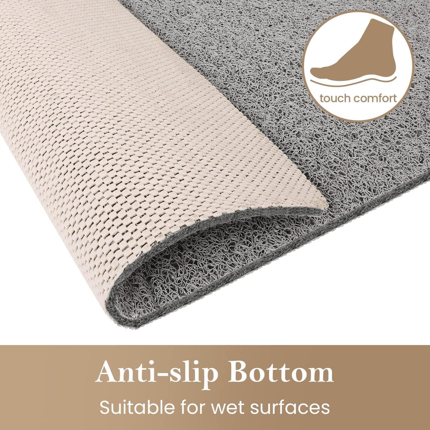 PVC Loofah Shower/Bathtub Mat Non-Slip, 24x16 inch, Soft Tub Mat with Drain, for Tub and Bathroom,Quick Drying,Grey
