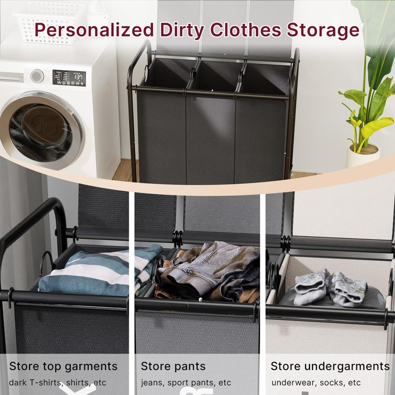 180L Laundry Sorter 3 Section – Heavy Duty Rolling Laundry Basket with Lockable Wheels and Lid, 3 Large Separate Removable Bags, Laundry Hamper Cart for Laundry Room Organizer