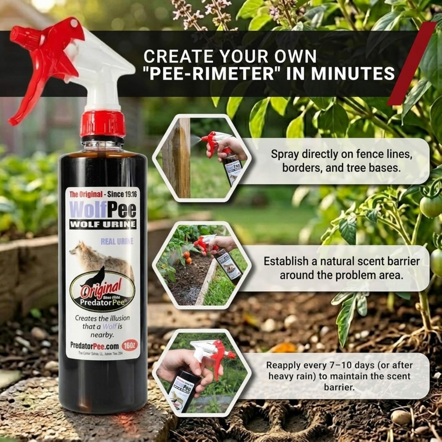 PredatorPee Wolf Urine, Territorial Marking Scent, Creates Illusion that a Wolf is Nearby, Natural Coyote and Fox Deterrent, 16oz