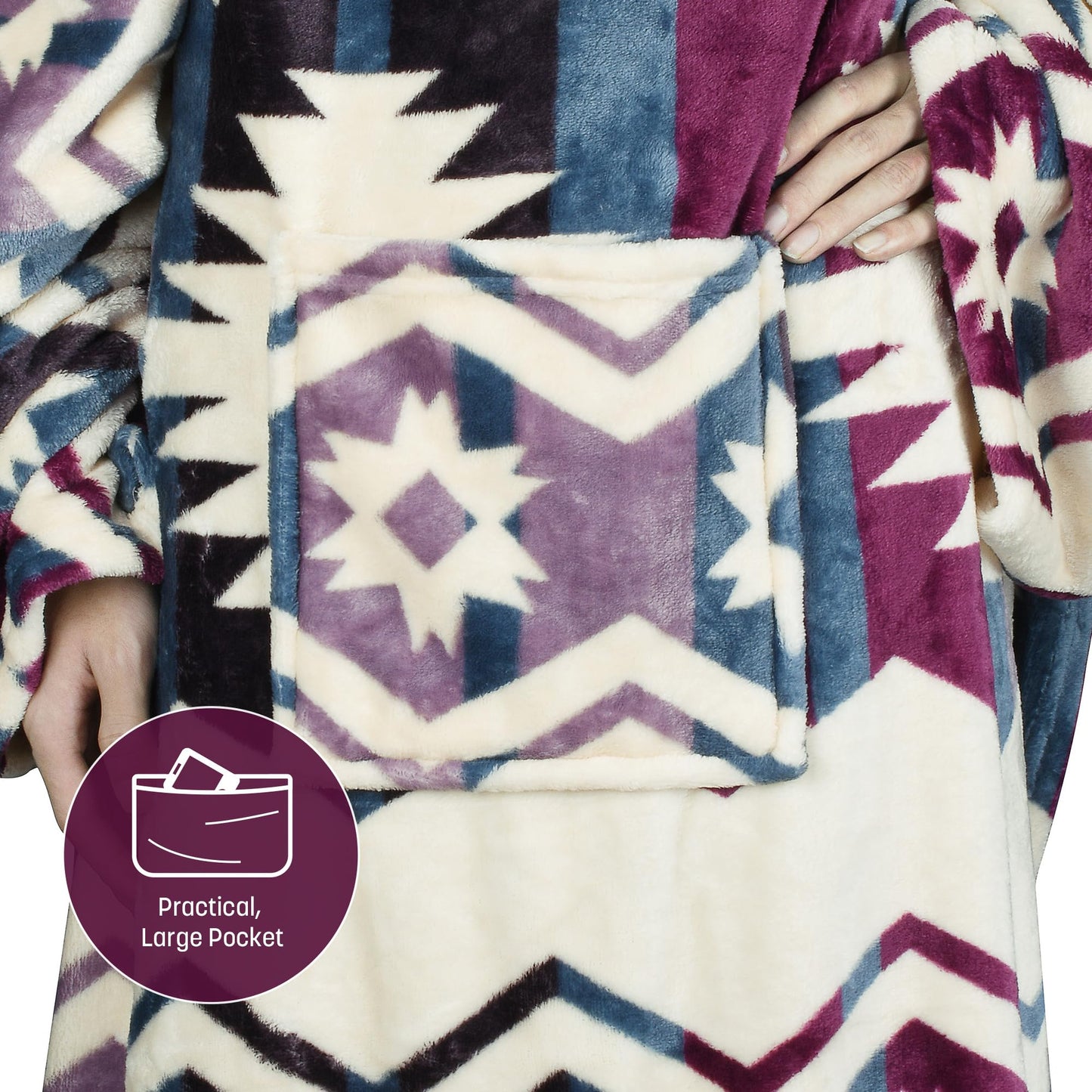 Catalonia Wearable Fleece Blanket with Sleeves and Foot Pockets for Adult Women Men, Micro Plush Comfy Wrap Sleeved Throw Blanket Robe Large, Southwest Star