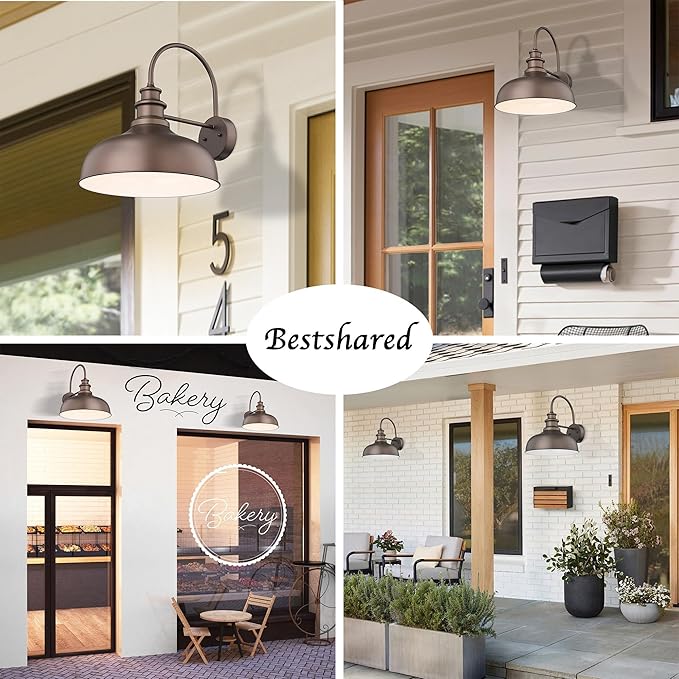 Bestshared 16 Inch Large Gooseneck Barn Light Farmhouse Wall Mount Light Fixture Exterior Sconce Lighting Outdoor Wall Lantern Light Vintage Farmhouse Barn Light for Porch,Garage(ORB+White, 16"-2pack)