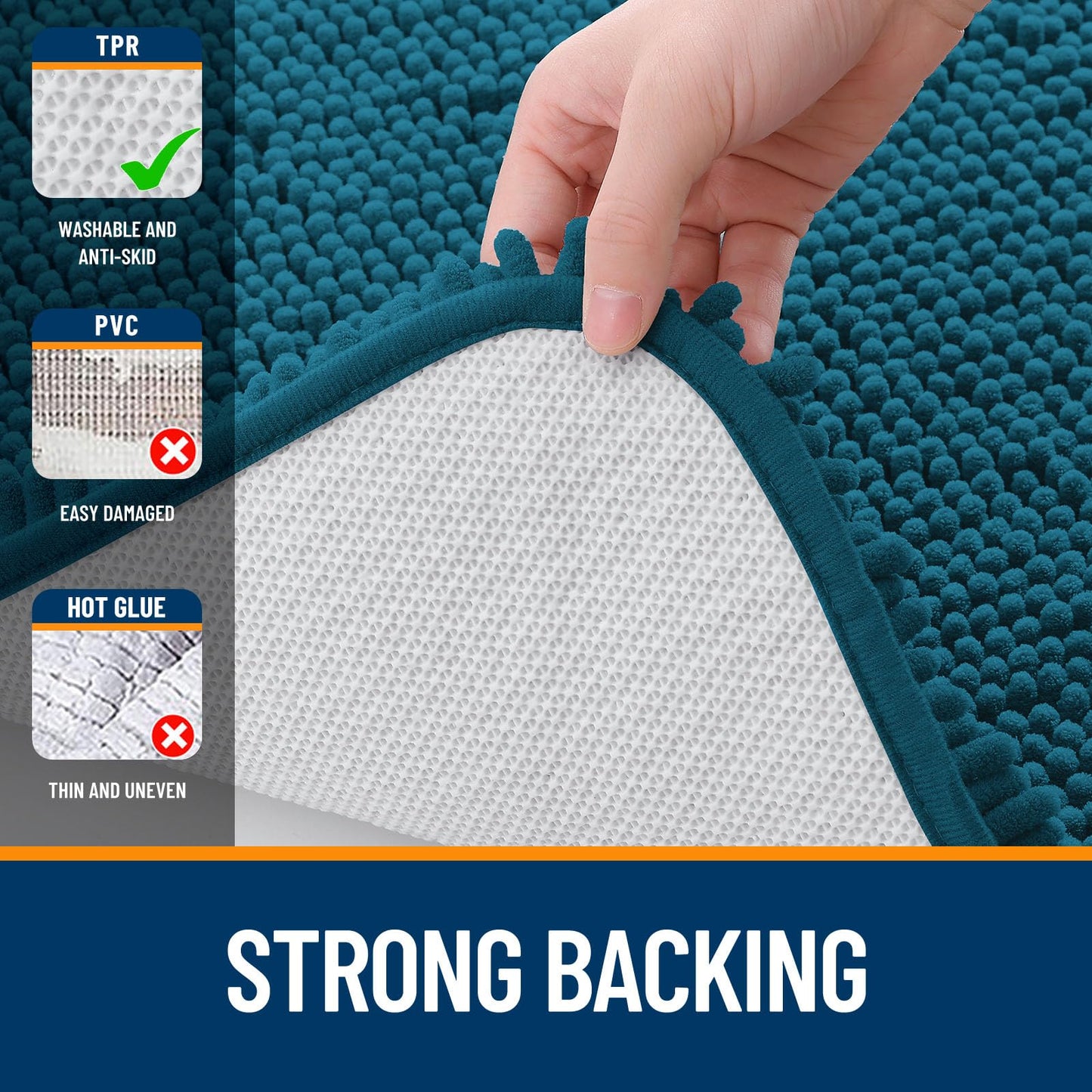 OLANLY Bathroom Rugs 36x24, Extra Soft Absorbent Chenille Bath Rugs, Rubber Backing Quick Dry, Machine Washable Bath Mats for Bathroom Floor, Tub and Shower, Home Decor Accessories, Peacock Blue