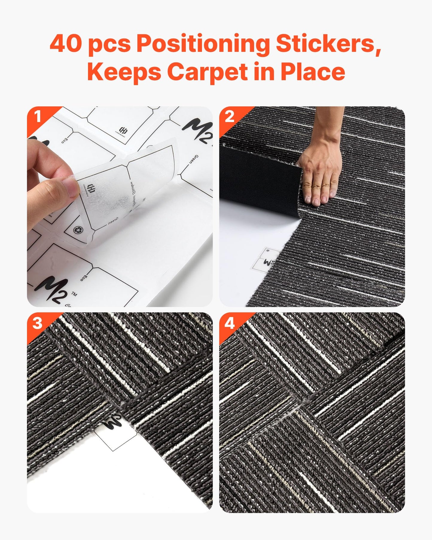 VEVOR Carpet Tiles Reusable 24x24 inch, 24 PCS Modular Carpet Square Rug, Commercial Floor Soft Padded for Seamless Cover 96sq.ft, Easy DIY Replacement for Living Room Bedroom Office Indoor,Gray