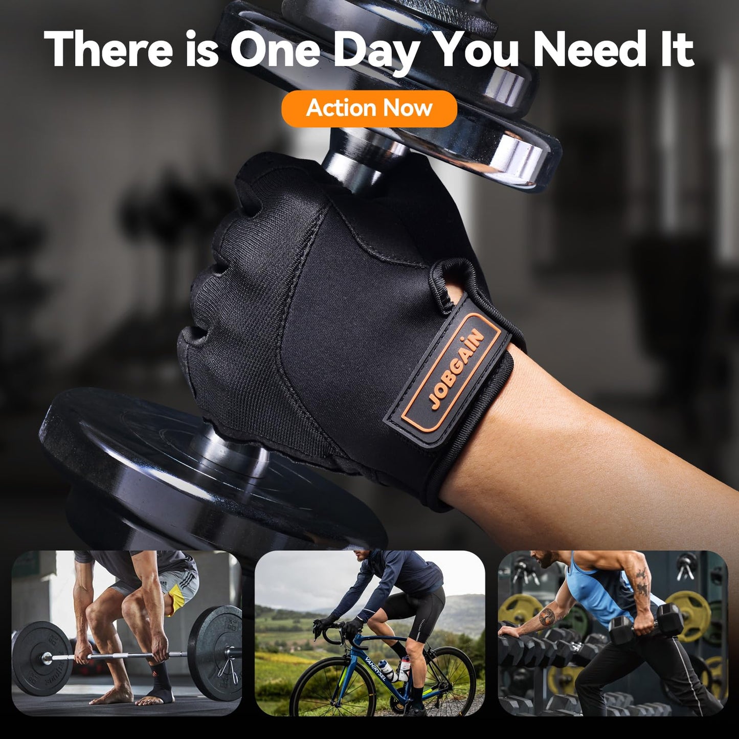 JOBGAIN Workout Gloves for Women and Men, Breathable Weight Lifting Gloves, Grip & Shock Absorption, Full Palm Protection, for Gym Exercise, Fitness, Training & Cycling, Black, Size S