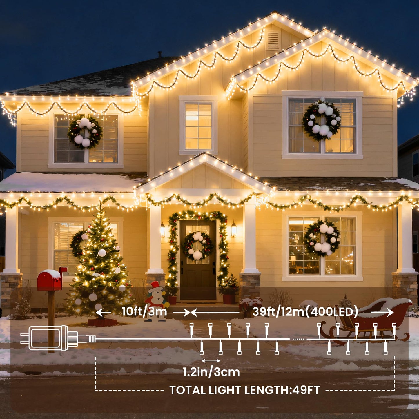 Cluster Lights Christmas 400 Led Fairy Lights Green Wire 49FT Twinkle Lights with Remote 8 Modes String Lights Timer Plug in Firecracker Fairy Lights for Outdoor Valentines Day Decorations,Warm White