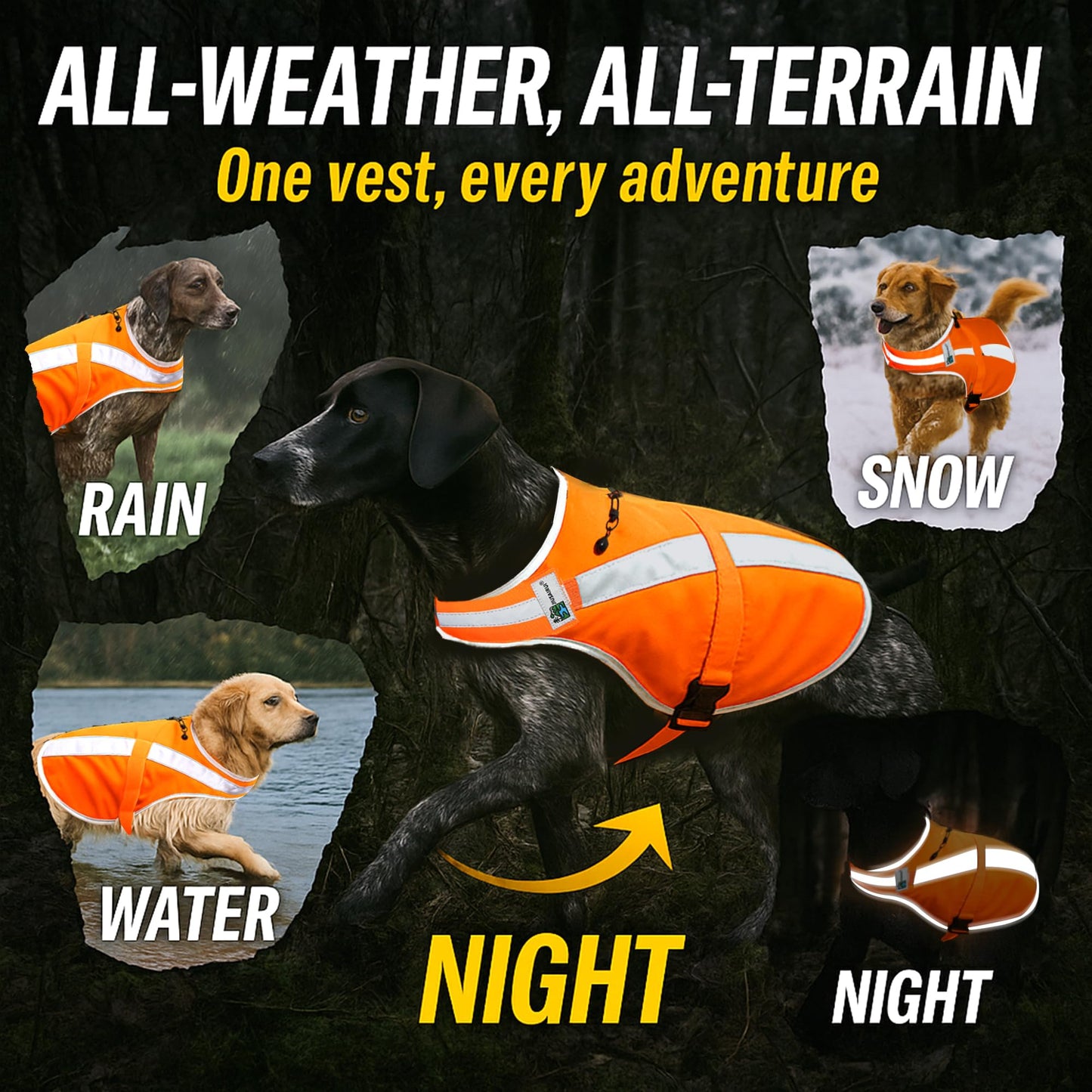 Reflective Dog Hunting Vest – Blaze Orange Safety Vest with Removable Bell, Waterproof and Lightweight (S)