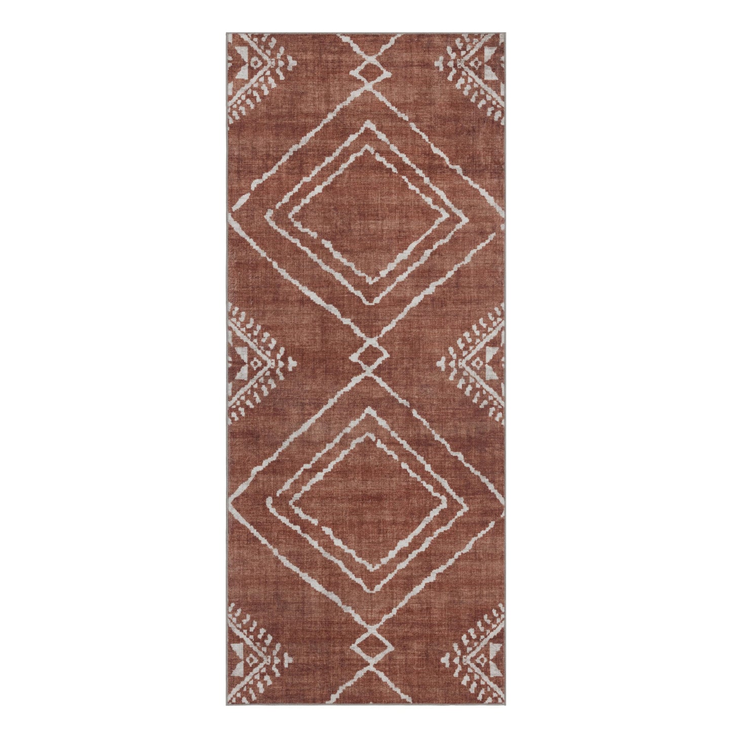 ReaLife Rugs Machine Washable Area Rug Runner - Living Room Bedroom Bathroom Kitchen Entryway Office - Padded Low Pile Stain Resistant Premium - Moroccan Diamond Tribal - Jax - Orange 2'6" x 8'