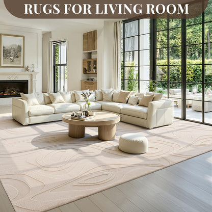 UKISS Washable Rugs 8'x10' Area Rugs for Living Room ，Ultra Soft Faux Rabbit Fur Embossed Rug for Bedroom, Non Slip&Non-Shedding Low Pile Large Carpets for Home Decor Beige