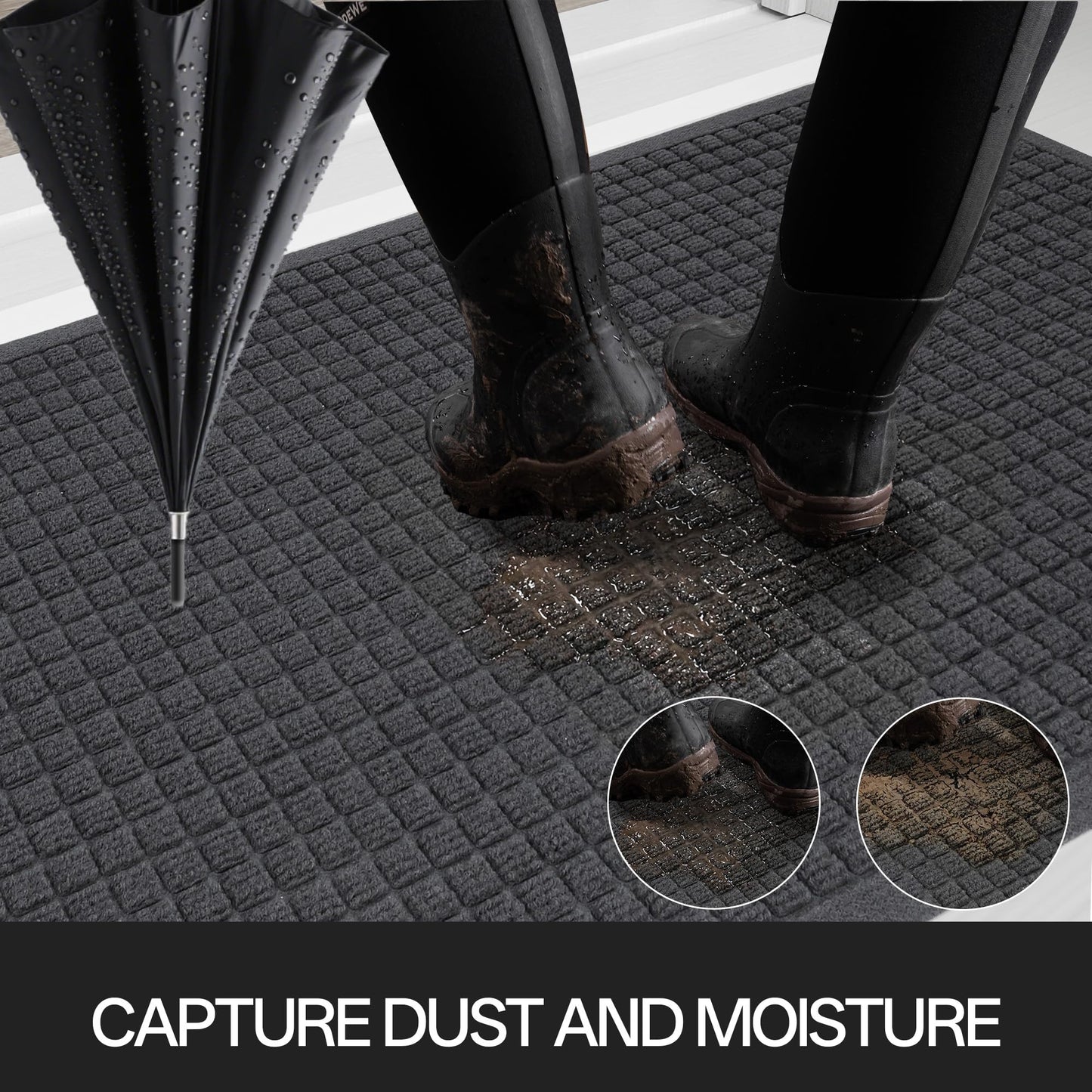 Cybstrax Front Door Mat Indoor Outdoor, 36"x48" Heavy Duty All-Weather Doormat, Non-Slip Waterproof Absorbent Commercial Floor Mat for Garage, Patio, High Traffic Areas