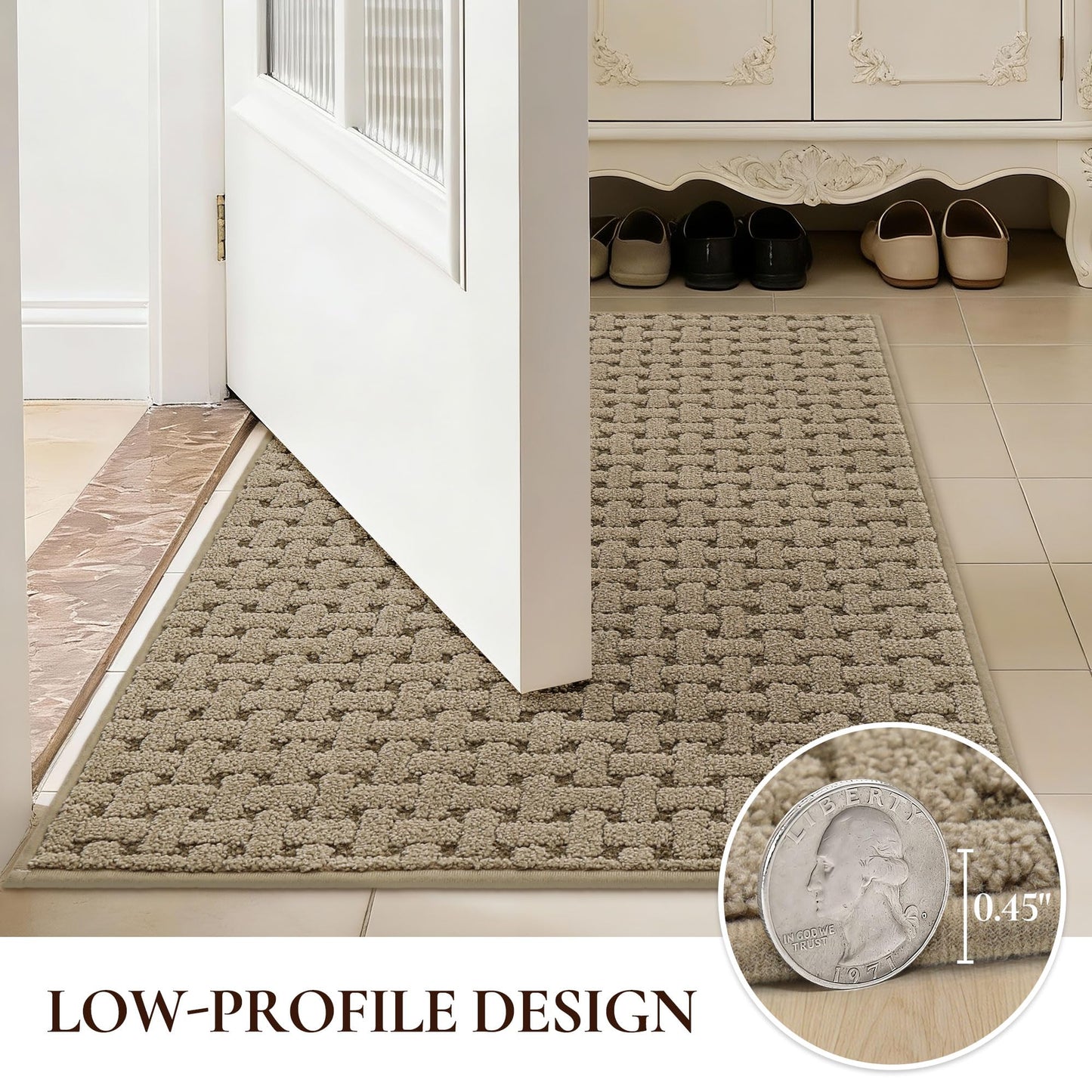 FLOORHUG Door Mat Indoor Entrance 32x48, Non-Slip Washable Doormats Entry Way Mats, Dirt Trapper and Absorbent Welcome Mat, Easy Clean Low-Profile Doormat, Front Door, Inside Entrance, Beige