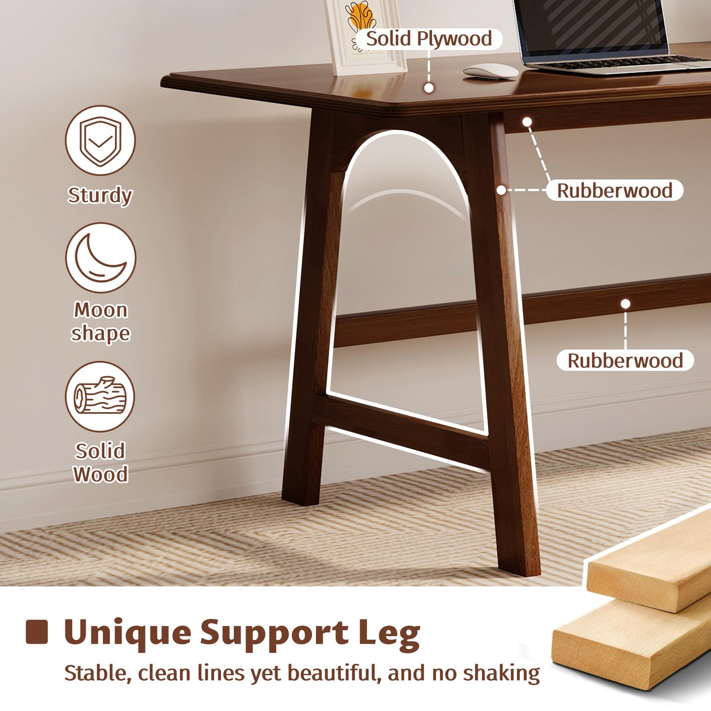 IOTXY Solid Wood Writing Table - 48" W x 24" D Minimalist Computer Desk for Home Office, Work, Study, Creativity, and PC Workstation, Walnut