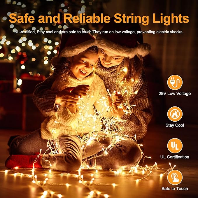 Total 250FT 760 LED Christmas Lights, 2 Packs 380 LED Outdoor String Lights Waterproof, Timer & Memory, 8 Modes Dimmable Plug in Fairy Lights for Tree Outside Xmas Holiday Decorations,Warm White