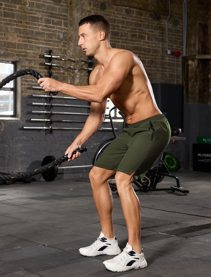 SILKWORLD Mens Athletic Shorts 9 Inch Lightweight Running Basketball Workout Shorts with Pockets, Army Greem, Medium