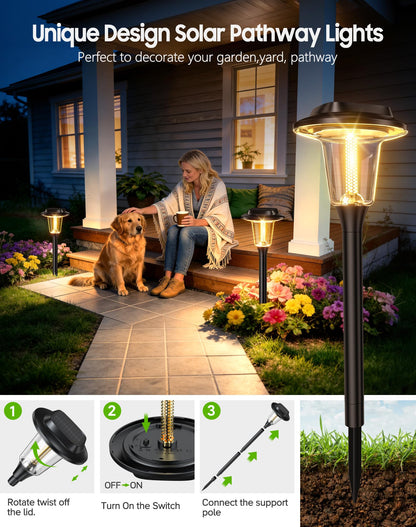 2026 New Solar Pathway Lights, 8 Pack Solar Lights Outdoor, Waterproof IP65, Upgraded Bright LED, Auto On/Off, Modern Garden Lights, Solar Powered Light for Yard, Lawn, Walkway, Driveway, Patio Decor