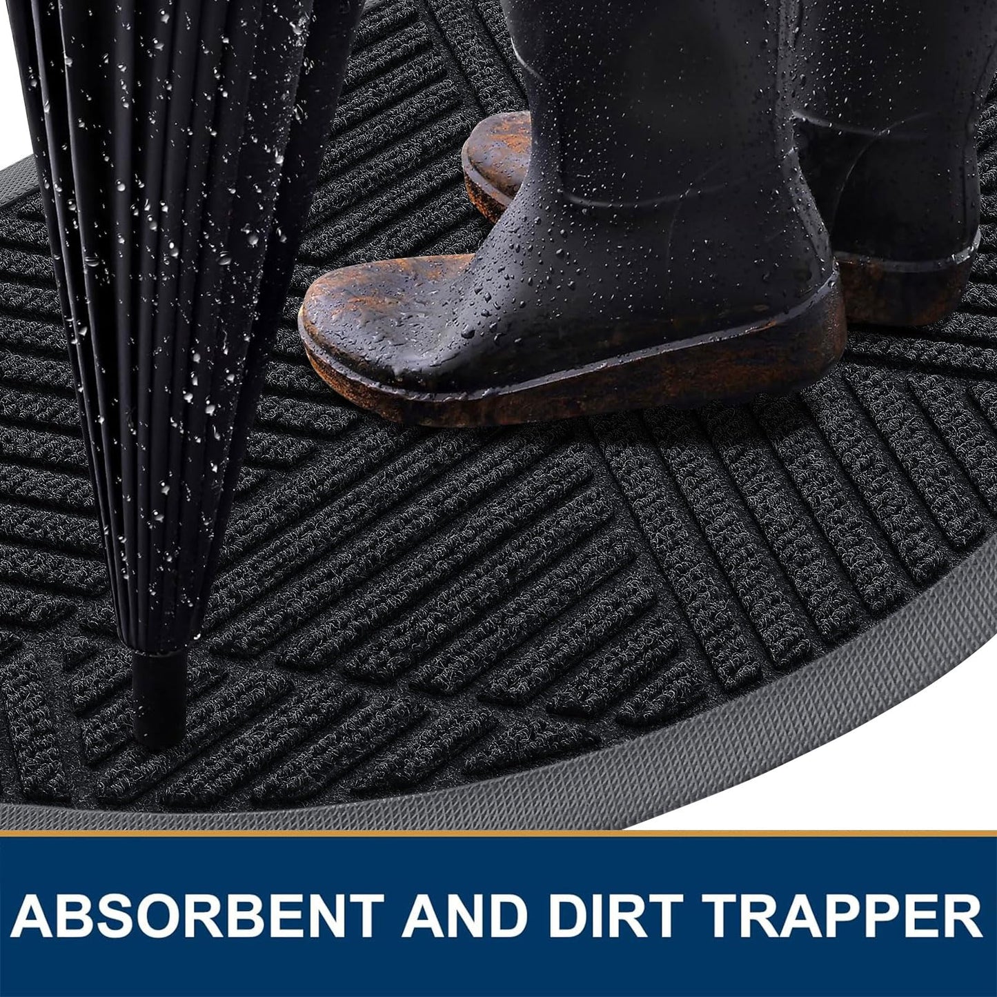 Smiry Half Circle Front Door Mat Outside Entrance, Heavy Duty Sturdy Natural Rubber Doormat, Trap Dirt and Moisture, Low Profile Mats for Indoor Outdoor Entry, Irregular Triangle (29.5x17, Black)