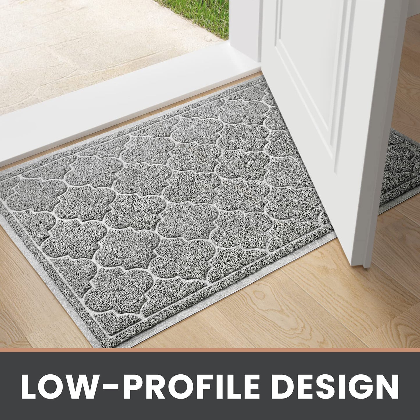 LuxStep Door Mat Large 24x36 Inch Indoor Outdoor Doormat, Non-Slip Low-Profile Design Floor Mat,Front Door Welcome Mat for Entryway,Patio,Garage, Light Grey