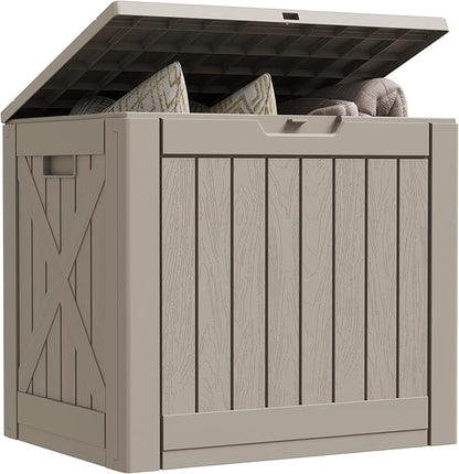 Greesum 40 Gallon Outdoor Deck Box, Resin Storage for Patio Furniture, Garden Tools, Pool Supplies, Weatherproof and UV Resistant, Lockable, Light Coffee