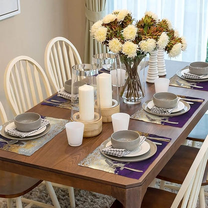 Purple Gold Abstract Linen Placemats Set of 4, Heat Resistant Wipeable Purple Place Mats for Kitchen Dining Table Holiday Wedding Party Outdoor Farmhouse Gardening, Kitchen Home Decor, 12 x 18 Inch