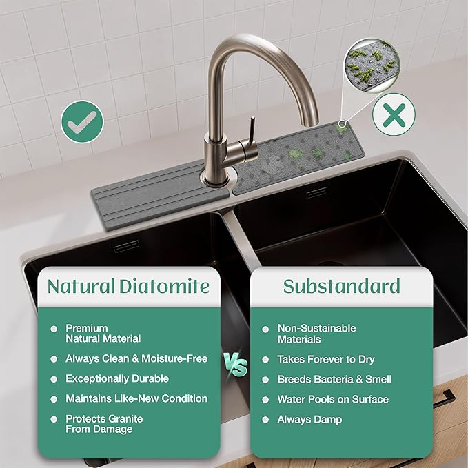 Stone Faucet Mat for Kitchen Sink Splash Guard 15.7" x 3.9"
