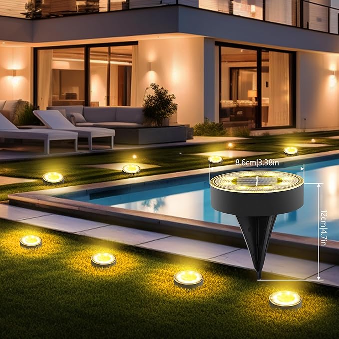 Joomer Solar Ground Lights, 8 Pack 8 LED Solar Lights Outdoor IP68 Waterproof Solar Disc Lights In-Ground Landscape Lighting Outdoor Lights for Patio Pathway Lawn Yard Driveway Walkway (Warm White)