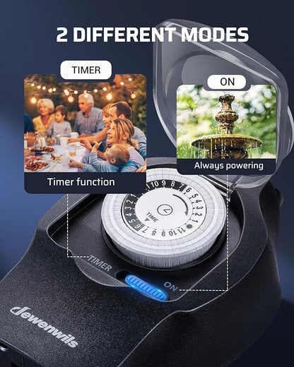 DEWENWILS 1 Pack Mechanical Light Timer for Outdoor Lighting, 24-Hour Plug in Timers, Heavy Duty Programmable Timer Switch with 2 Grounded Outlets for Holiday String Lights, 15A 1/2HP UL Listed