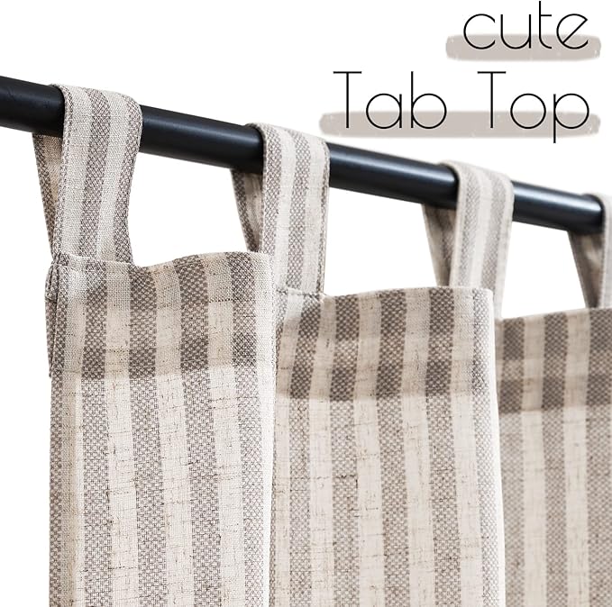 jinchan Tab Top Linen Kitchen Curtains 24 Inches Striped Tier Curtains Farmhouse Modern Cafe Style Small Window Treatments Airy Light Filtering Rod Pocket for Living Room Bathroom 2 Panels Taupe Grey