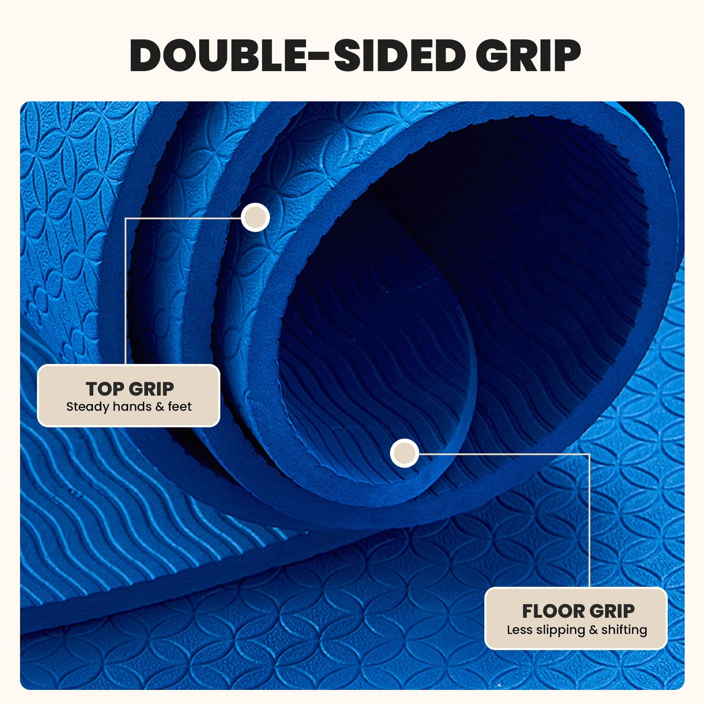 Flexlift Large Yoga Mat Non-Slip, Ultra Durable, Wide Workout Mat, Wide Exercise Mats for Home Workouts, Yoga, Pilates, Stretching (Barefoot Exercise) - Blue