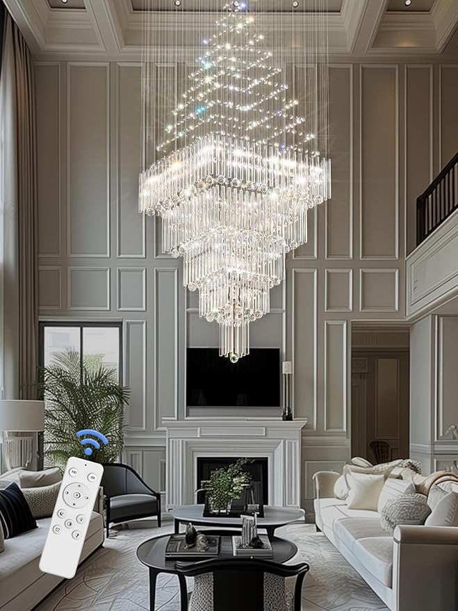 D40''X H120'' Large Chandelier for Staircase, Luxury Foyer Chandelier, Modern Crystal Raindrop Chandeliers Flush Mount Ceiling Light Fixtures for High Ceilings,Entryway LED Dimmable 2700K-6000K