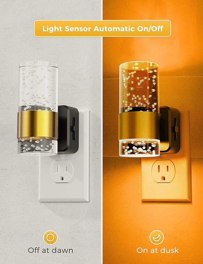 Night lights plug into wall, Amber Night Light with Adjustable Brightness, Plug in NightLight with Auto Light Sensor, Wall Sconce-style Design Night Light for Bathroom,Hallway, 2 Pack