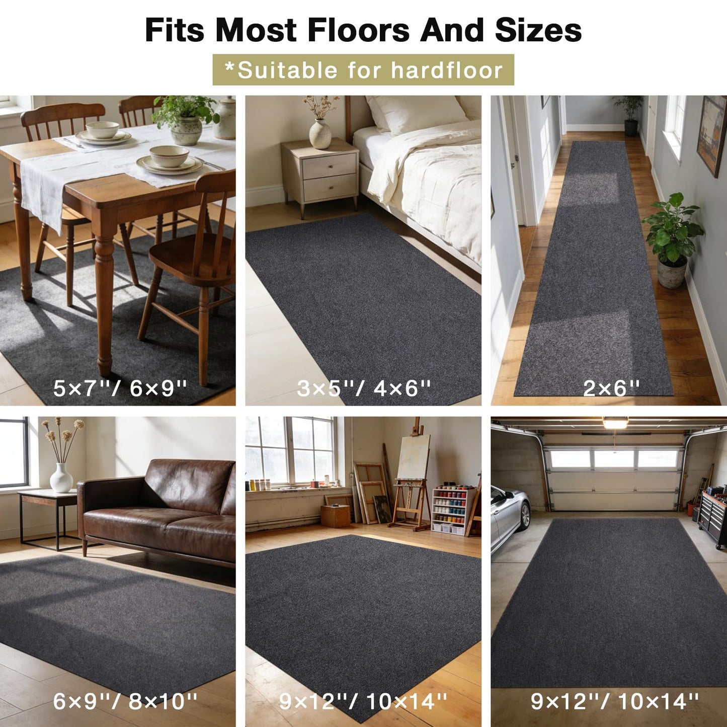 NENSIUM Rug Pad 8x10 Non Slip for Hardwood Floors, 1/8” Extra Thick Waterproof Felt Carpet Pad, Low Profile Underlay for Area Rugs, Safe for LVP & All Floor Finishes, Odorless & Soundproof