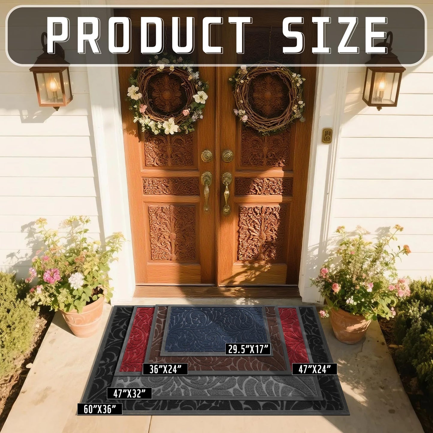 Yimobra Front Door Mat Outside Entrance, Waterproof Sturdy Retro Outdoor Mat, Heavy Duty Non-Slip Doormat for Garage Patio Entryway Indoor, Easy Clean, 29.5x17, Grey