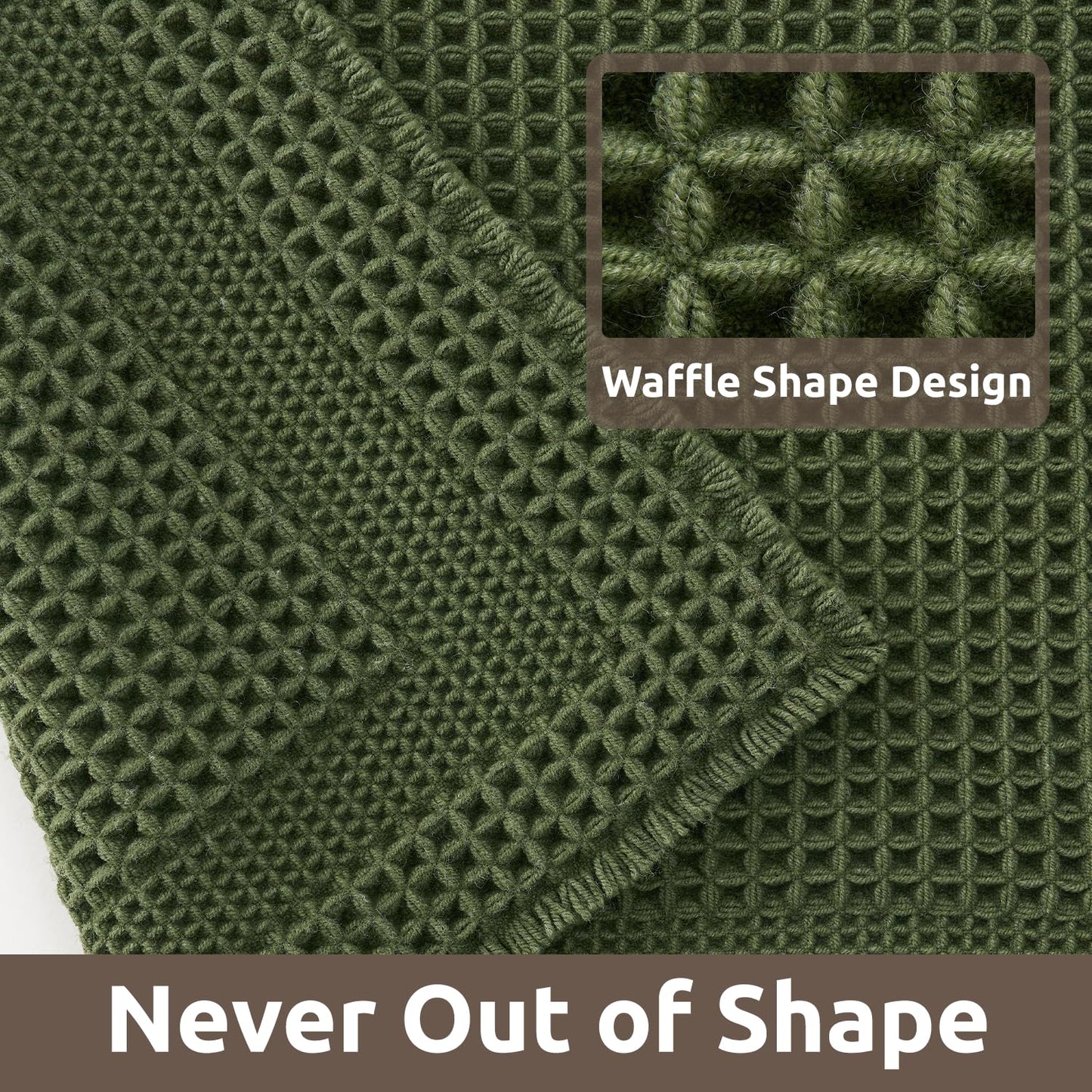 AMOAMI Waffle Bath-Mat, Absorbent Bath Mats for Bathroom Non Slip, Machine Washable Bathroom Rugs with Tassels Ultra Soft Boho Bath Rugs for Floor 2'x6'(24"x72") Dark Green