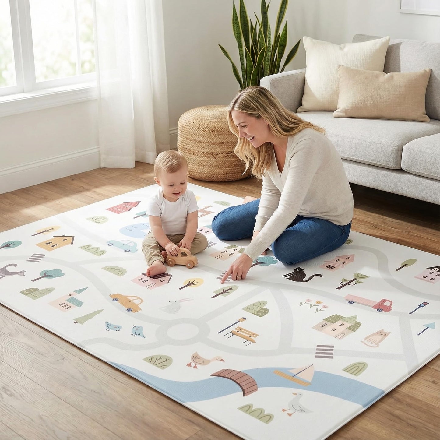Keiki Care Reversible Play Mat 82” x 55” - for Infants, Babies, Toddlers, Kids | Waterproof, Durable, Non-Toxic, Easy-to-Clean | Thick & Large Soft Foam Floor Mat for Gym, Nursery, Playroom