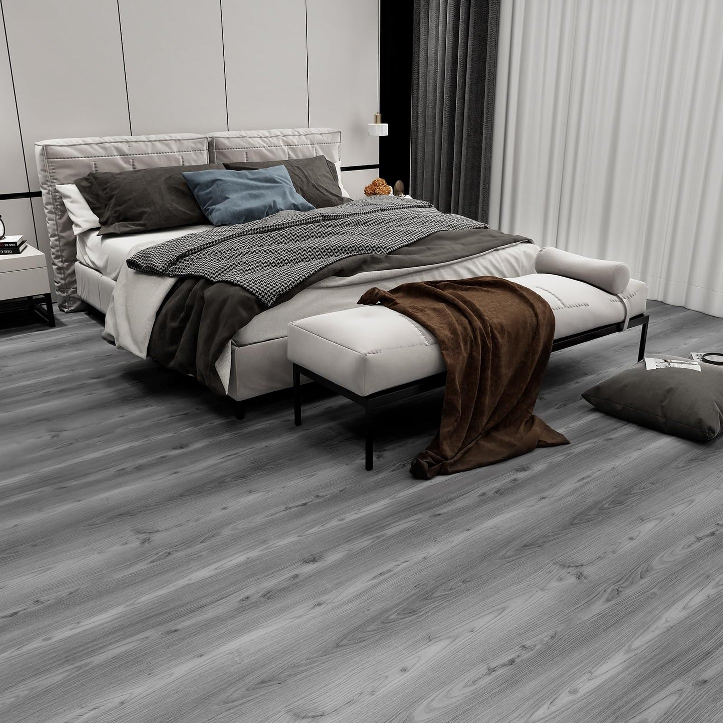 Lareko 54 Sq.Ft,Wood Peel and Stick Floor Tiles,36 Pack Grey Vinyl Flooring Roll,36"×6" Adhesive Waterproof and Non-Slip Laminate Flooring for Renters Bathroom, Living Room ((Nature Grey)