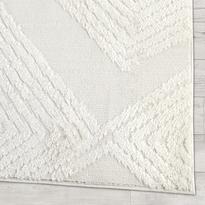 Antep Rugs Palafito 5x7 Geometric Shag Diamond High-Low Pile Textured Indoor Area Rug (White, 5'3" x 7'6")