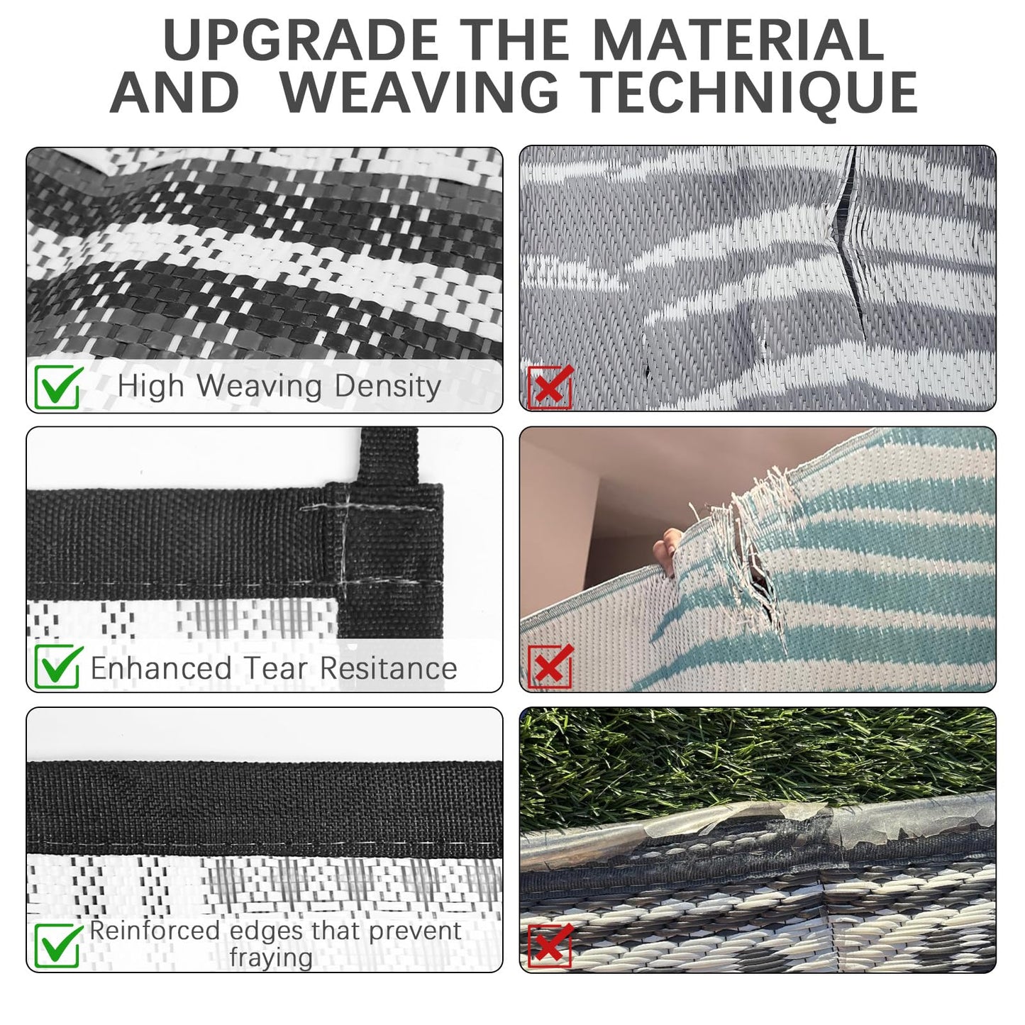 KANAGAWA Outdoor Rug Waterproof, 5x8 ft Reversible Plastic Straw Braid Rug Outdoor Carpet RV Mat for Patio, Porch, Picnic, Balcony, Deck, Backyard, Blue & White
