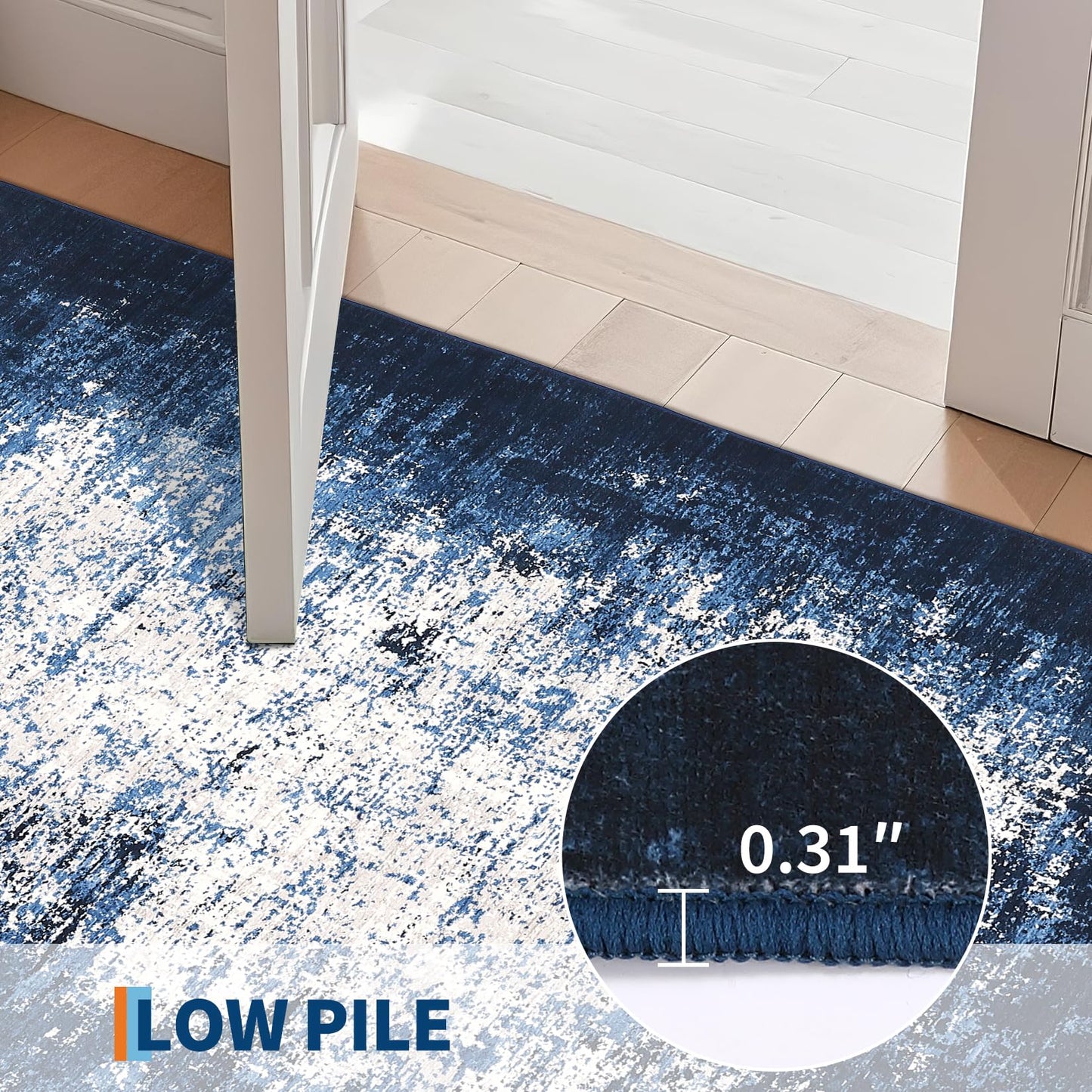 GarveeHome Abstract Area Rugs 5x7 Ultra-Soft Modern Indoor Carpet, Stain-Resistant Neutral Floor Cover, Non-Slip Distressed Throw Rug, Easy Cleaning, Perfect for Living Room, Office, Blue