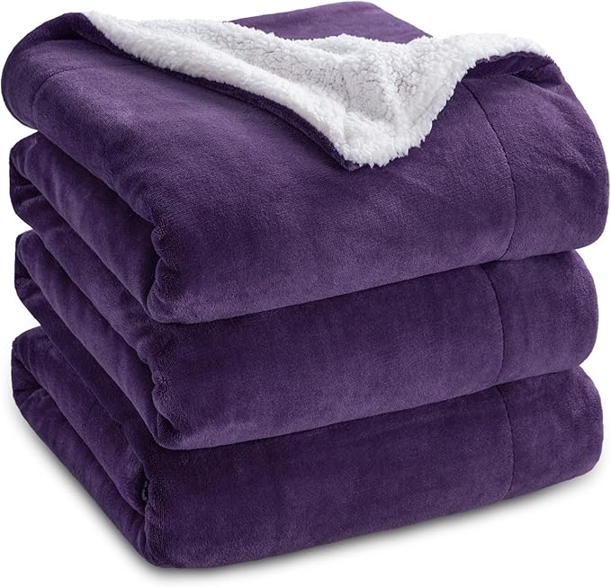 Bedsure GentleSoft Sherpa Fleece Blankets King Size for Bed - Thick and Warm Throw for Women, Soft Fuzzy Plush King Blanket for Winter, Purple, 108x90 Inches