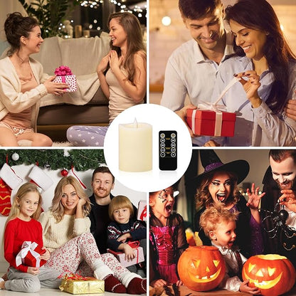 Realistic Flickering Flameless Candles with Timer - Battery-Powered 4 Inch Ivory LED Pillar Candle for Weddings, Valentine's Day & Indoor/Outdoor Decor - Safe for Kids/Pets (1-Pack)