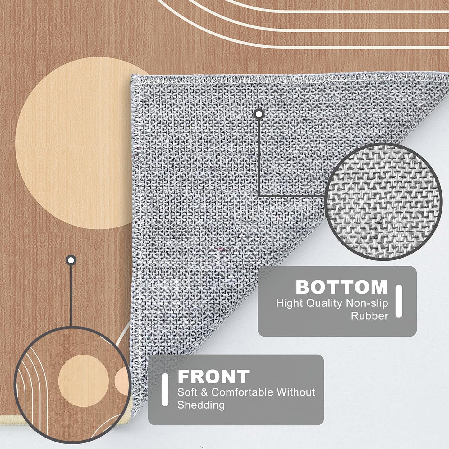 Boho Rug 3x5 Modern Geometric Minimalist Abstract Line Area Rug for Entryway Living Room Brown Mid Century Modern Machine Washable Non-Slip Printed Low-Pile Floor Carpet for Kitchen Bedroom Brown
