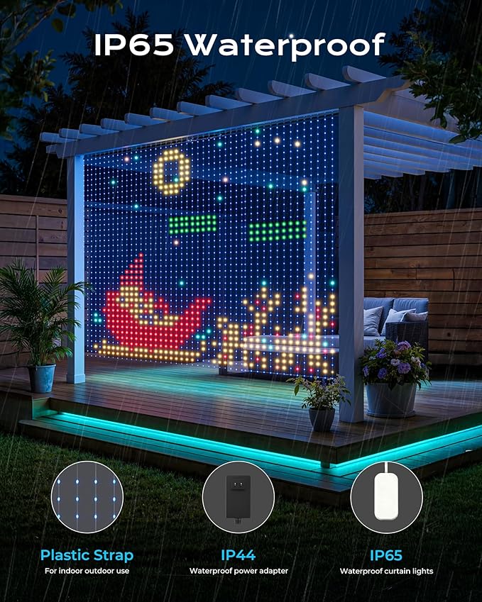 900 RGBIC LEDs Smart Curtain Lights with DIY GIF, 6.6x6.6ft Color Changing Christmas Wall Lightss with APP, IP65 Waterproof String Fairy Lightss for Indoor Outdoor Bedroom Window Garage