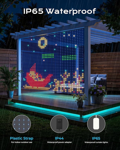 1600 RGBIC LEDs Smart Curtain Lights with DIY GIF, 6.6x6.6ft Color Changing Christmas Wall Lightss with APP, IP65 Waterproof String Fairy Lightss for Indoor Outdoor Bedroom Window Garage