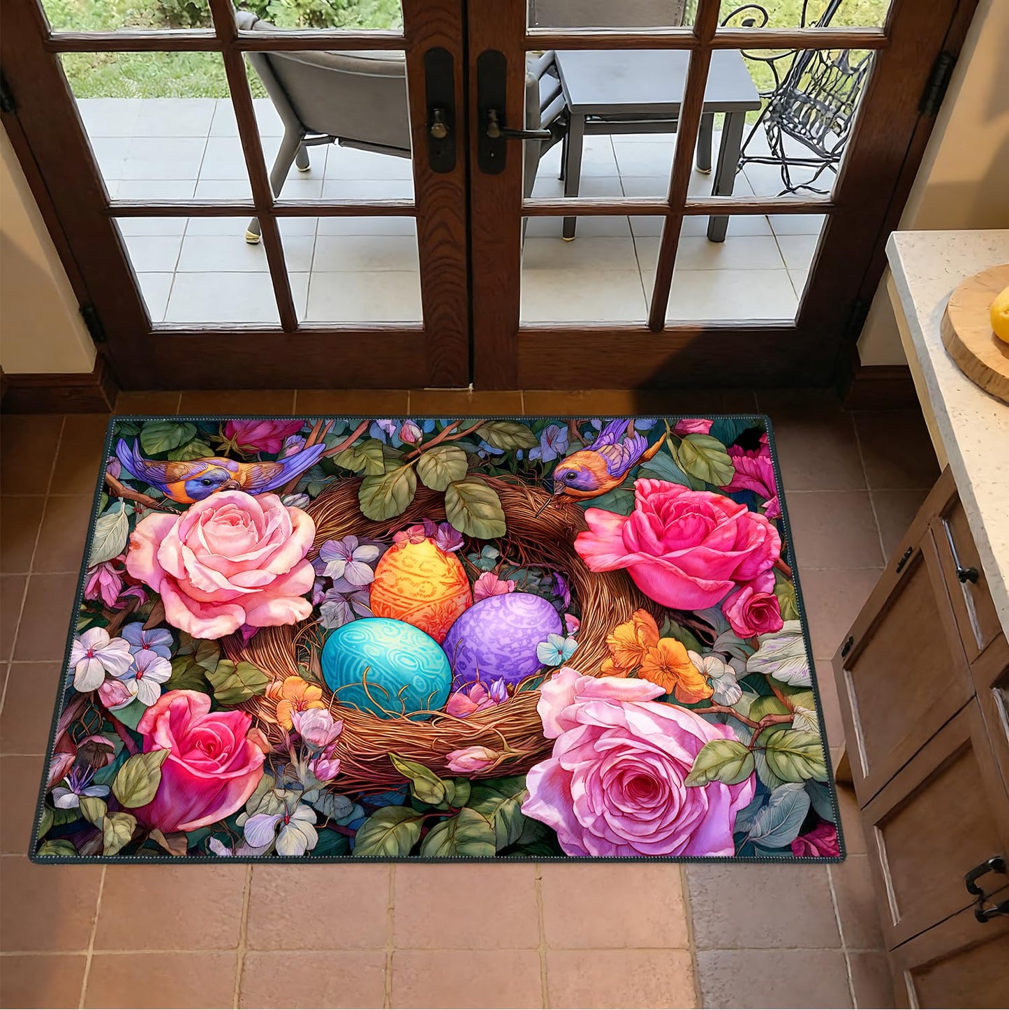 2x3FT Area Rug Spring Eggs Floral Birds Nest Indoor Entryway Rug, Washable Non Slip Front Door Rugs for Hallway Foyer Mudroom Apartment