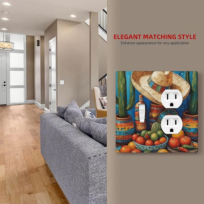 Decorative Art Light Switch Covers Mexican Sombrero & Serape Vibes 2 Gang Single Toggle Duplex Combination Electrical Faceplate Switchplate Wall Plate for Home Decor