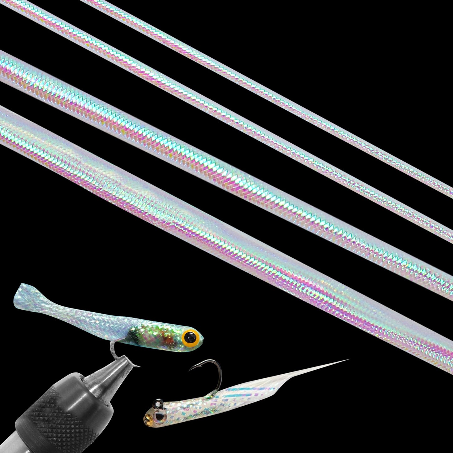 4pcs Mylar Tubing Fly Tying, 2/4/6/8mm Pearlescent Braid Tube Set for Fishing, Holographic Hollow Round Cord, Fish Pattern, Polyester Materials, 1 Meter Long Per Size