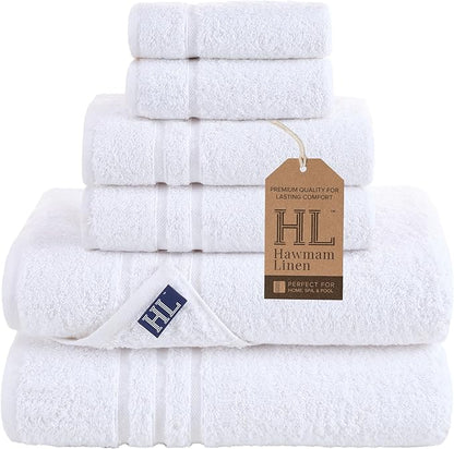 Hawmam Linen White 6 Piece Bath Towels Set