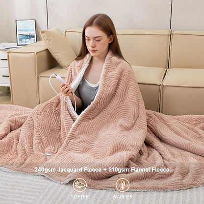Heated Blanket Full Size - 72"x84" Cozy Soft Jacquard Heating Blanket with 4 Heat Levels & 10 Hours Auto-Off, Jacquard Fleece, Overheating Protection, Warm Gifts, Brown